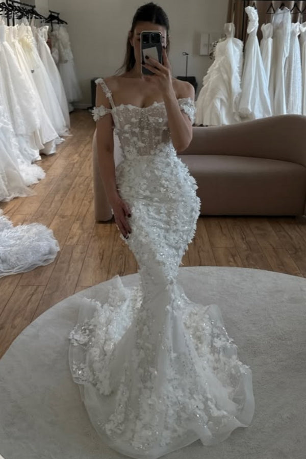 Beautiful Off-The-Shoulder Appliques Lace Mermaid Wedding Dresses