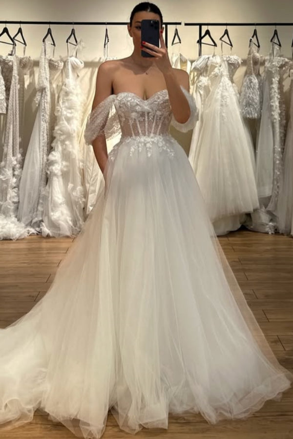Mild Off-The-Shoulder Appliques A-Line Wedding Dresses