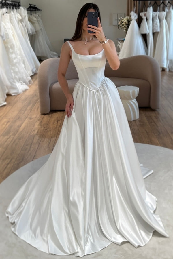 Simple Spaghetti Straps Ruffles A-Line Wedding Dresses