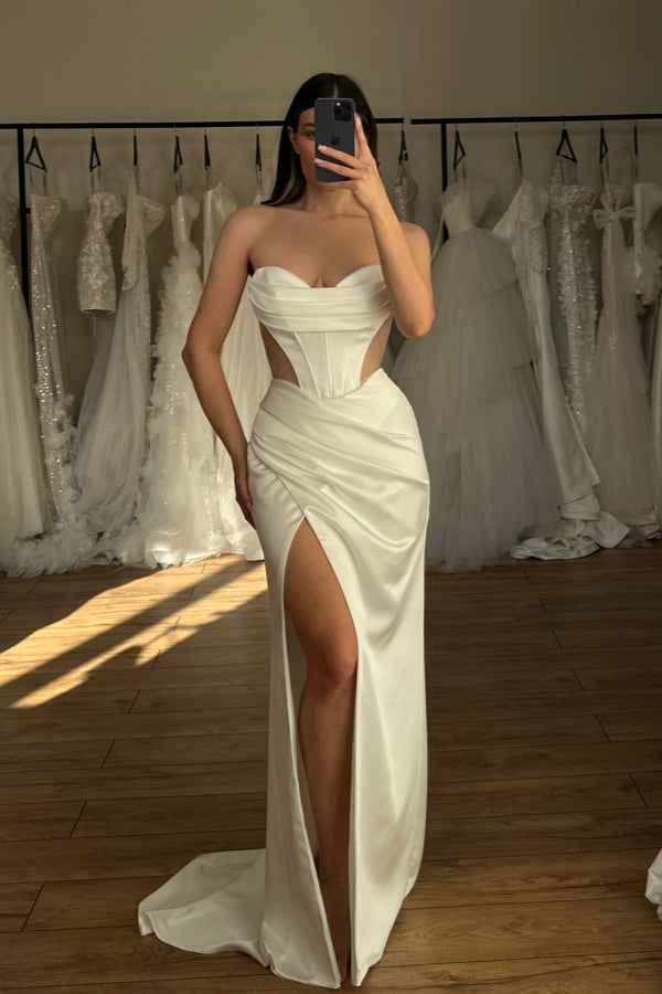 Sexy Sweetheart Side Slit Ruffles Sheath Wedding Dresses