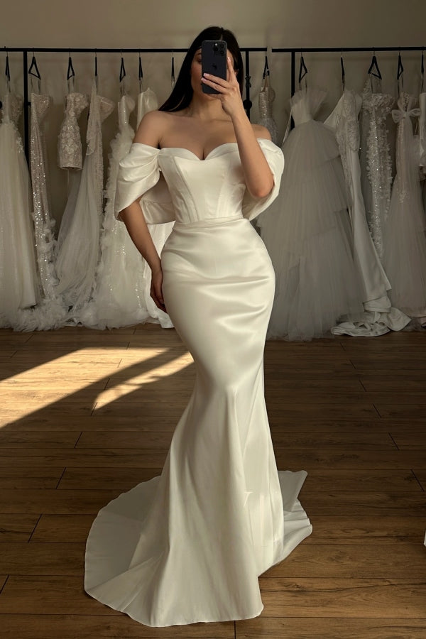 Simple Off-The-Shoulder Ruffles Mermaid Wedding Dresses