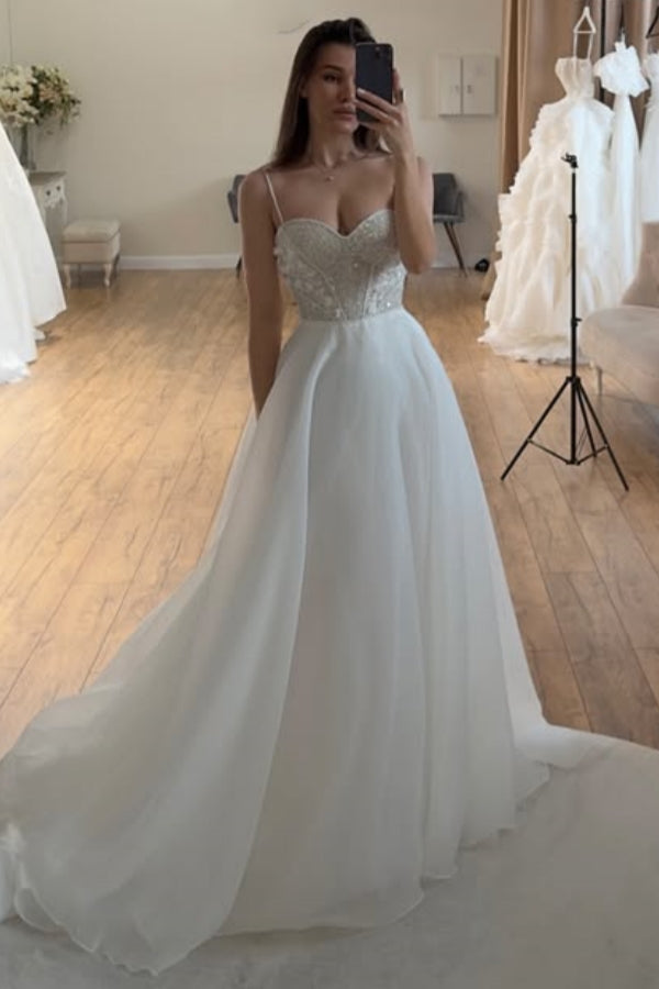 Lovely Spaghetti Straps Beadings A-Line Wedding Dresses