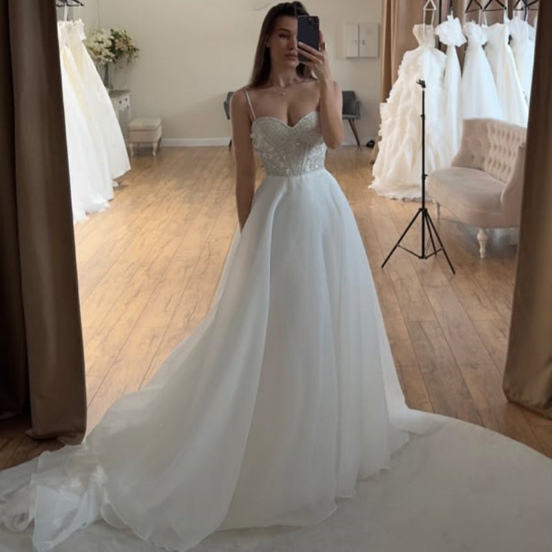 Lovely Spaghetti Straps Beadings A-Line Wedding Dresses