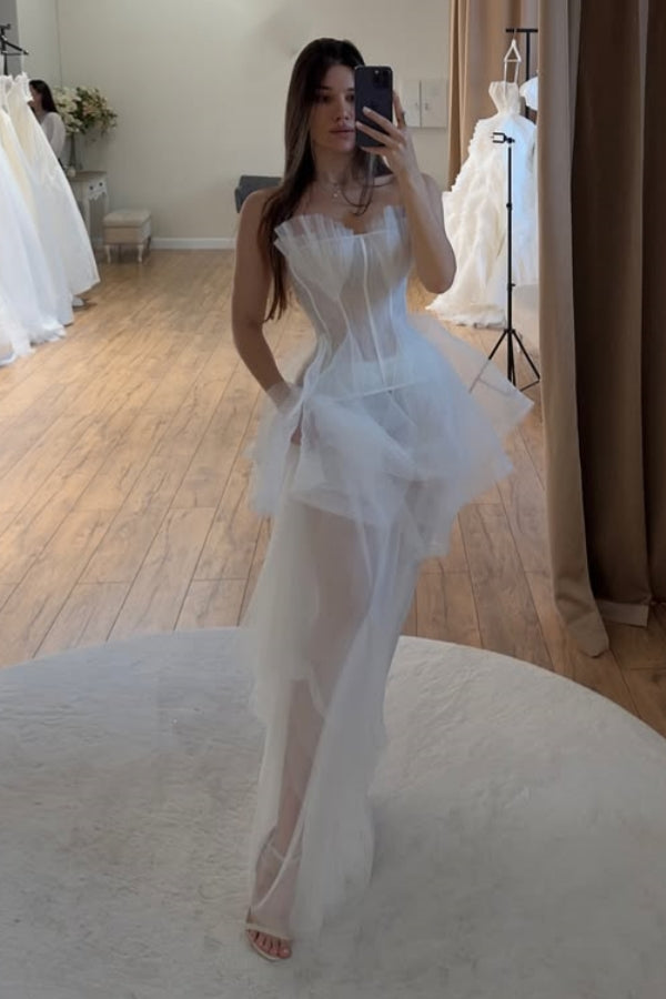 Sexy Sweetheart Ruffles Sheath Wedding Dresses With Puffy Layers