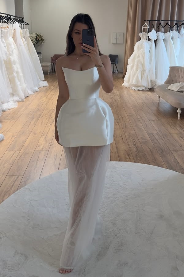 Lovely Strapless Sheath Wedding Dresses With Ruffles