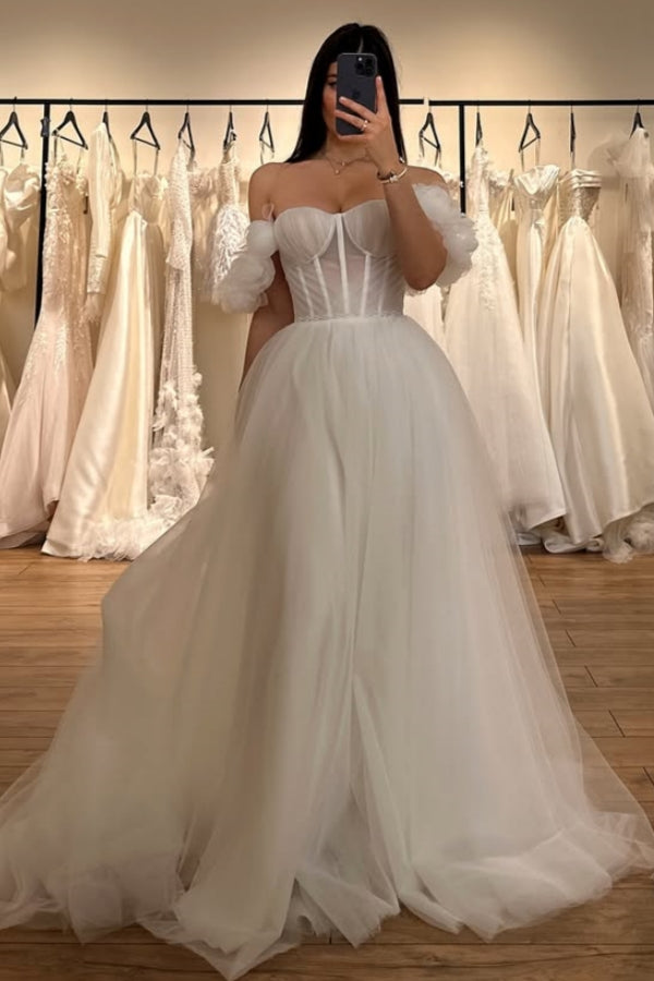 Gentle Off-The-Shoulder Ruffles A-Line Wedding Dresses