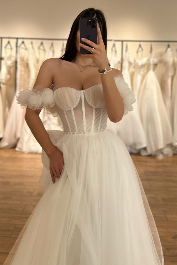 Gentle Off-The-Shoulder Ruffles A-Line Wedding Dresses
