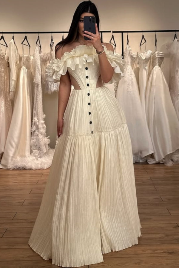 Beautiful Off-The-Shoulder Ruffles A-Line Wedding Dresses
