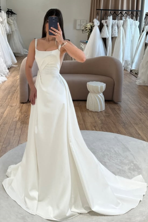 Simple Spaghetti Straps Side Slit Sheath Wedding Dresses