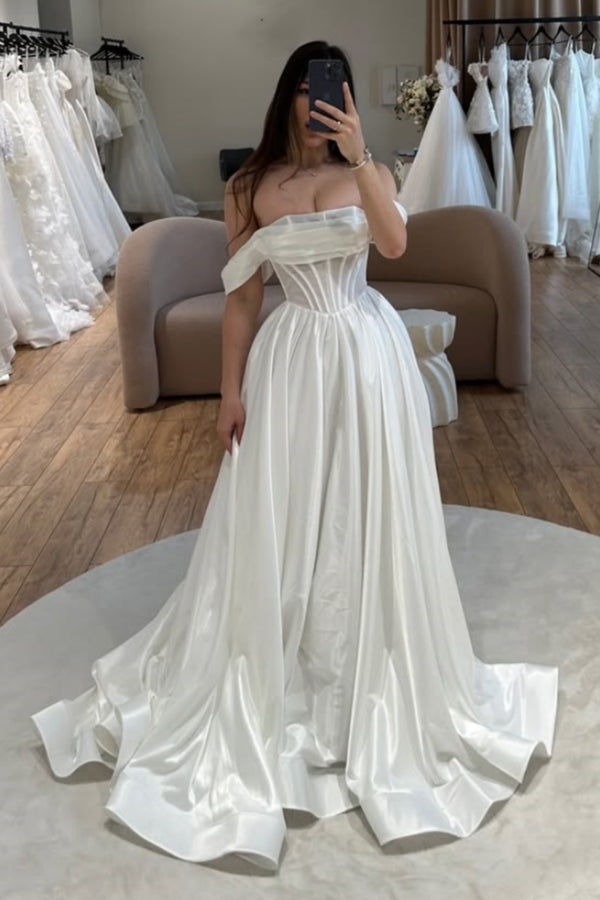 Gentle Off-The-Shoulder Ruffles A-Line Wedding Dresses