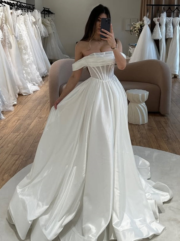 Gentle Off-The-Shoulder Ruffles A-Line Wedding Dresses