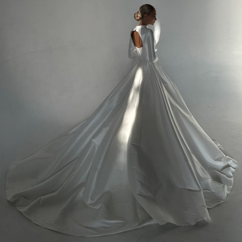 Serious High Neck Long Sleeves Backless A-Line Wedding Dresses