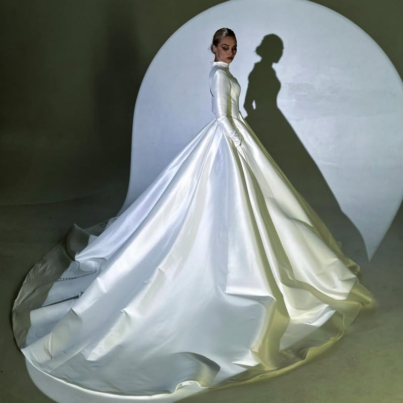 Serious High Neck Long Sleeves Backless A-Line Wedding Dresses