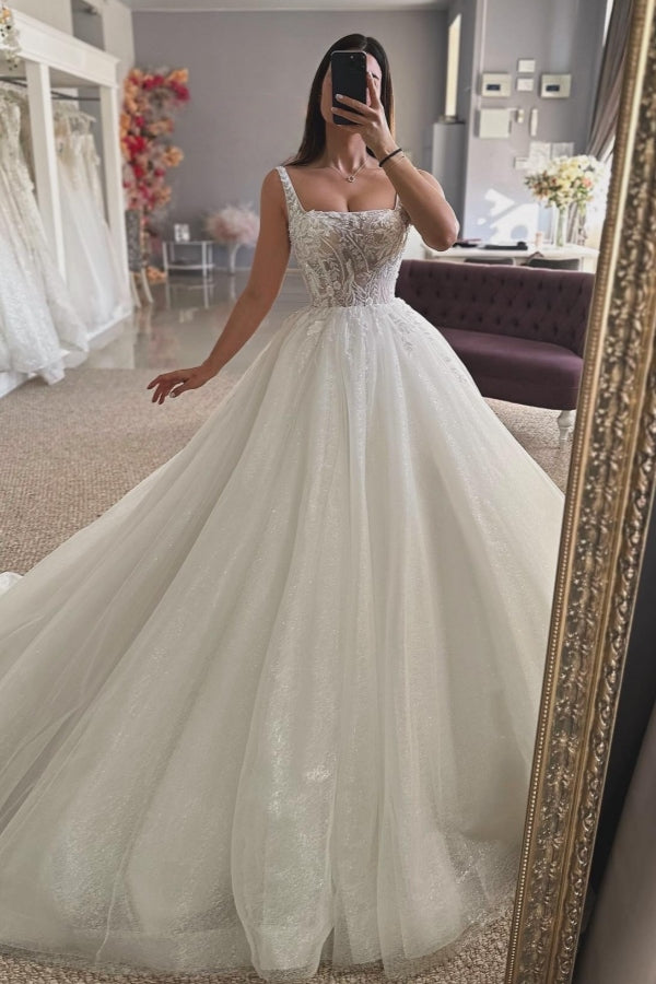 Elegant Square Appliques A-Line Wedding Dresses