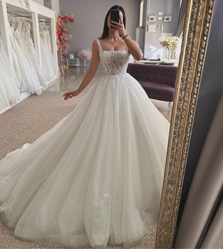 Elegant Square Appliques A-Line Wedding Dresses