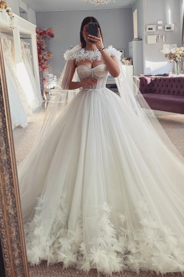 Elegant Sweetheart Flowers Ball Gown Wedding Dresses With Wrap