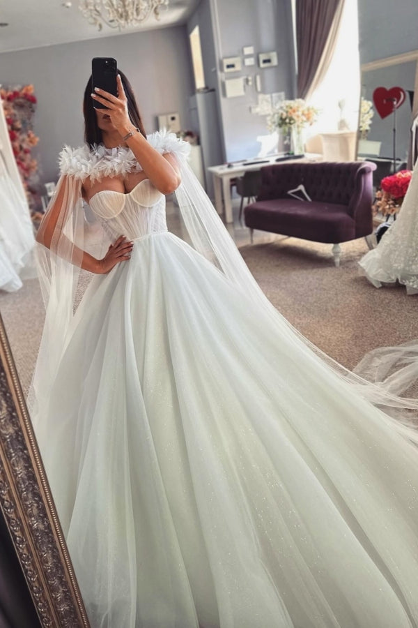 Elegant Sweetheart Flowers Ball Gown Wedding Dresses With Wrap