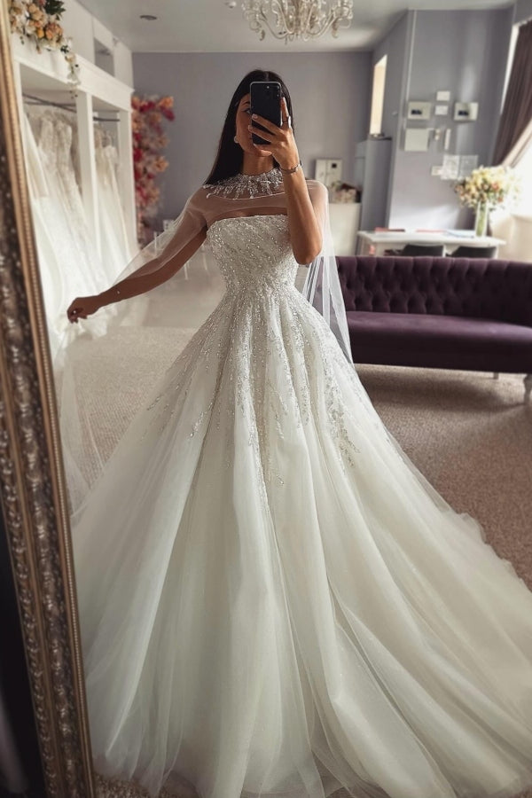 Sparkle Strapless Appliques A-Line Wedding Dresses With Wrap