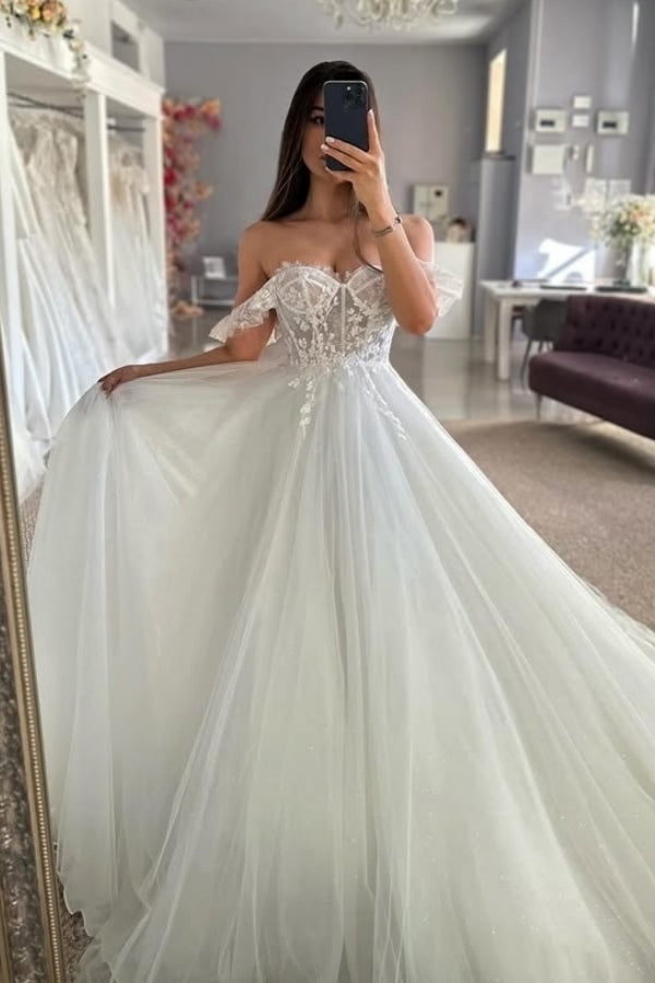 Lovely Off-The-Shoulder Appliques A-Line Wedding Dresses