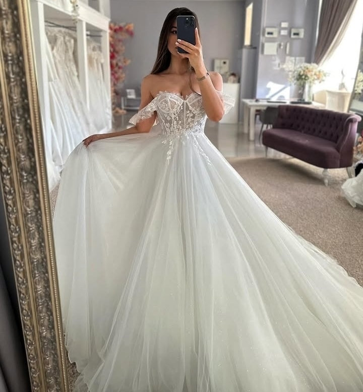 Lovely Off-The-Shoulder Appliques A-Line Wedding Dresses