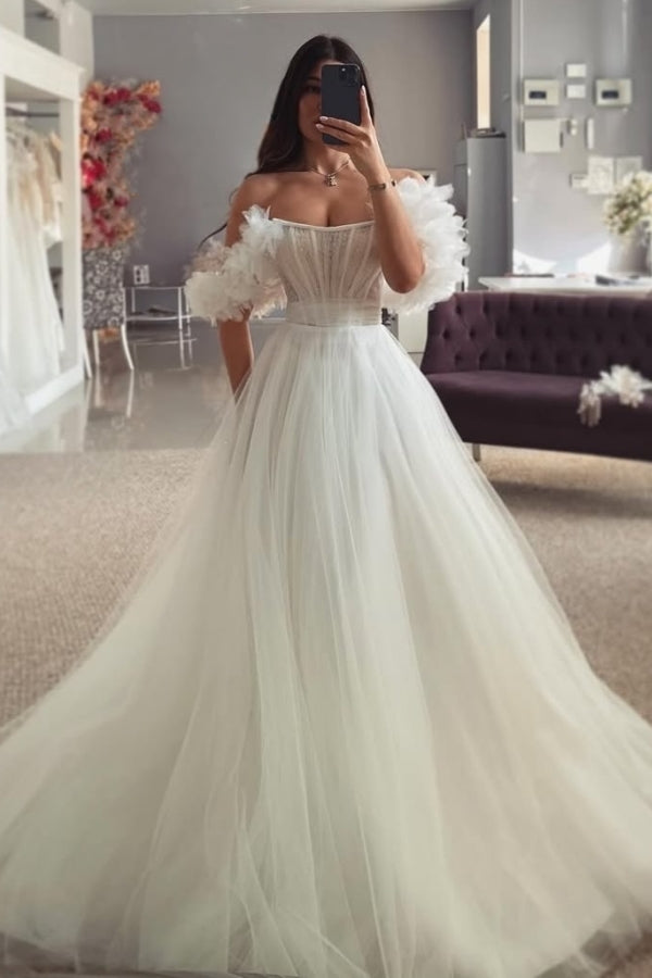 Gentle Off-The-Shoulder Appliques A-Line Wedding Dresses