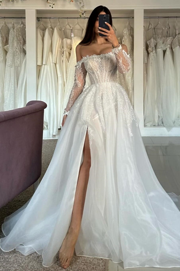 Intellectuality Strapless Long Sleeves Appliques Organza Wedding Dresses