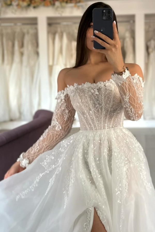 Intellectuality Strapless Long Sleeves Appliques Organza Wedding Dresses