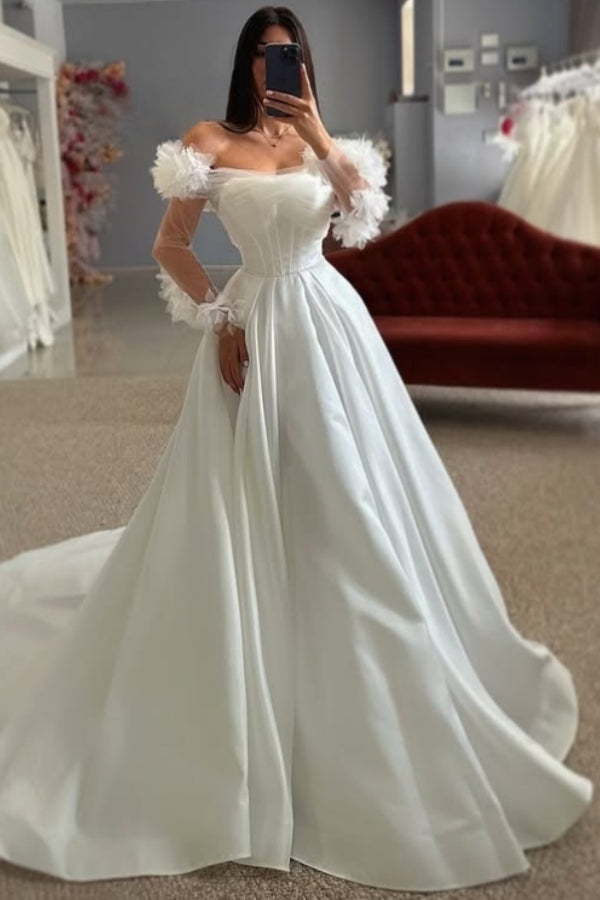 Elegant Off-The-Shoulder Long Sleeves A Line Chiffon Evening Dresses