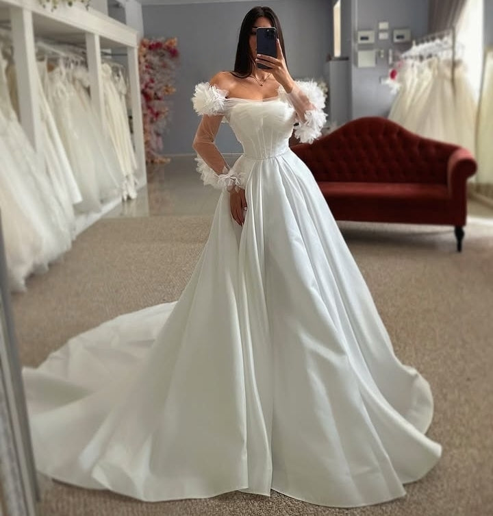 Elegant Off-The-Shoulder Long Sleeves A Line Chiffon Evening Dresses