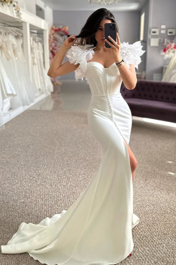 Modern Sheath Portrait Side Slit Chiffon Wedding Dresses