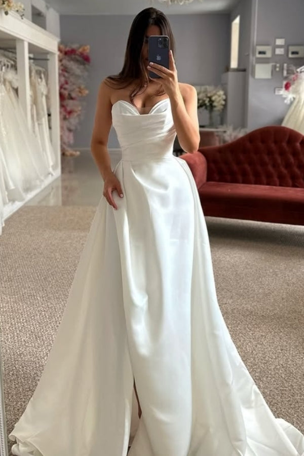 Simple Sweetheart A Line Front Slit Wedding Dresses