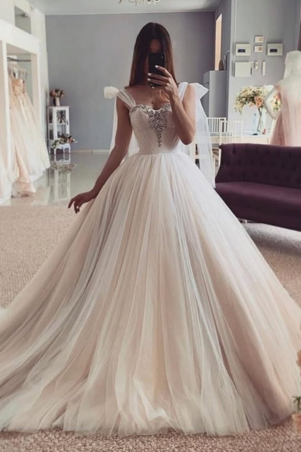 Nectarean Sheer Straps Ball Gown Beadings Bridal Gowns
