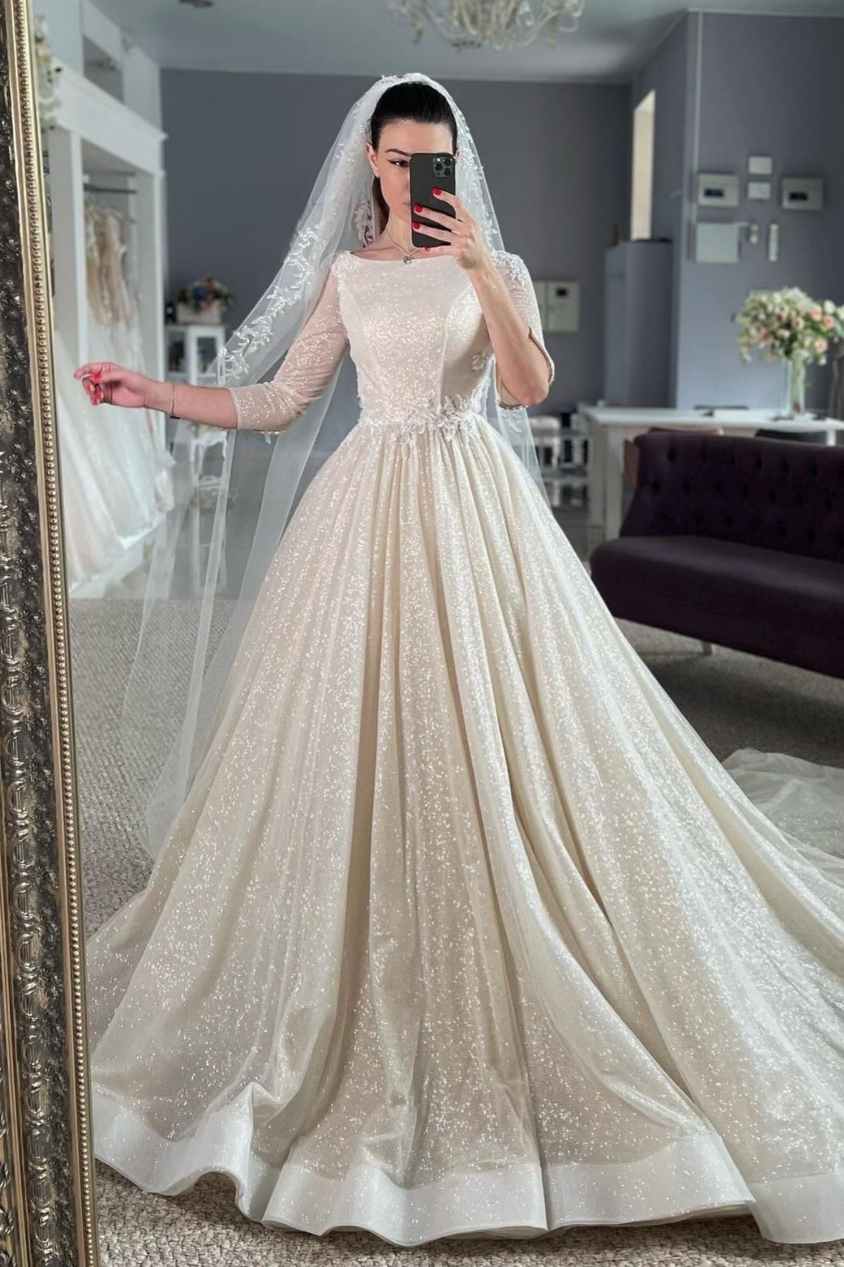 Dignified Bateau Long Sleeves A Line Appliques Wedding Dresses