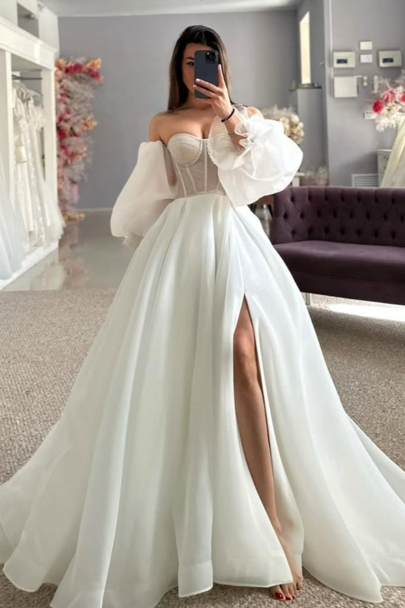 Fashion Off-the-shoulder Sweetheart A Line Side Slit Wedding Dresses