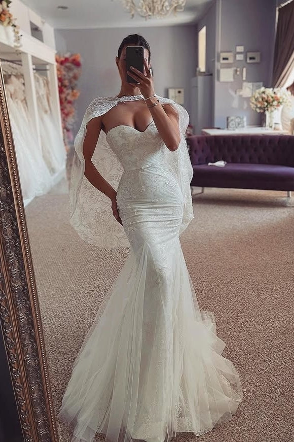 Elegant Sweetheart Mermaid Lace Wedding Dresses With Wraps