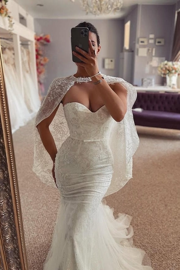 Elegant Sweetheart Mermaid Lace Wedding Dresses With Wraps