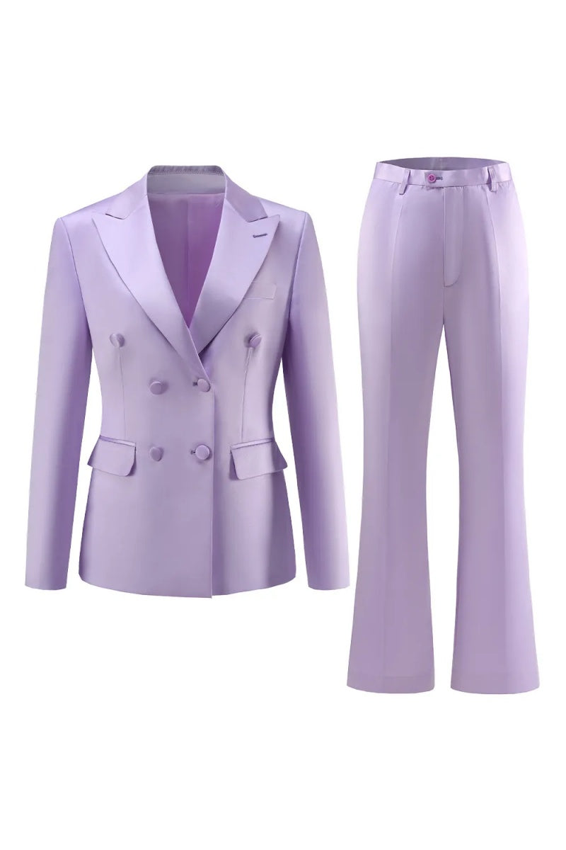 Fashion Lilac Peaked Lapel Double Breasted Women Suits