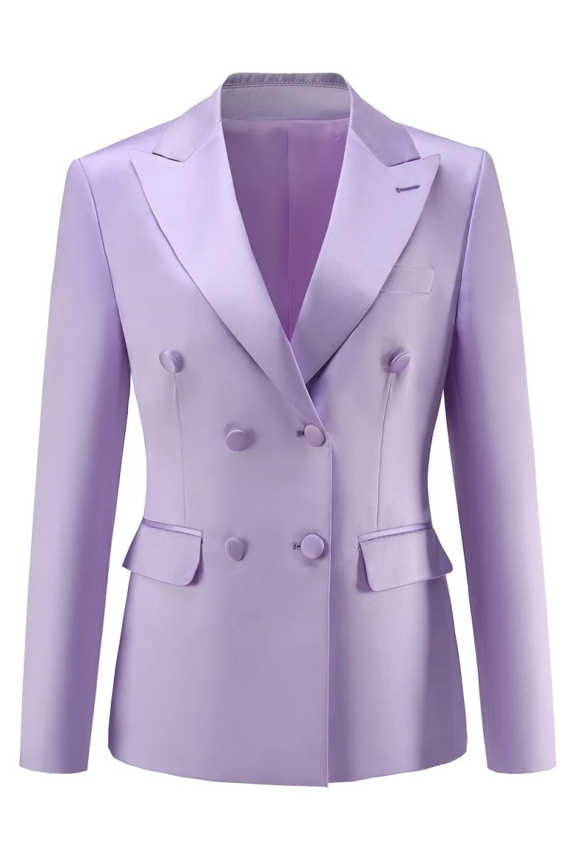 Fashion Lilac Peaked Lapel Double Breasted Women Suits