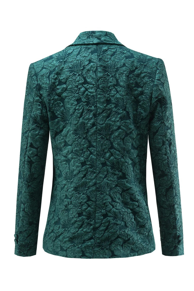 Chic Dark Green Notched Lapel Jacquard Women Suits With Belt