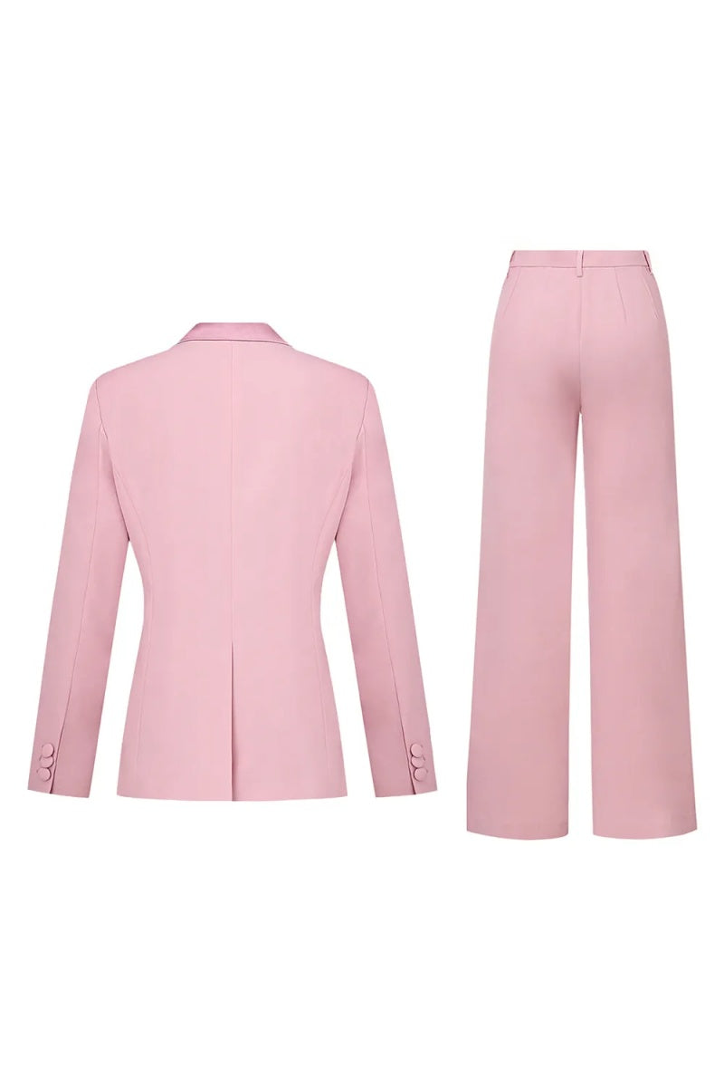 Stylish Pink Peaked Lapel Double Breasted Slim Fit Women Suits
