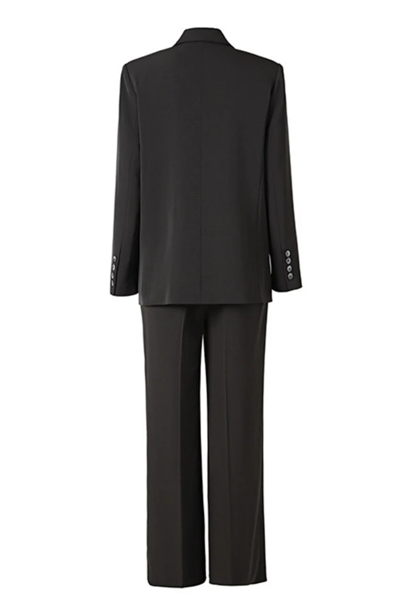 Handsome Black Peaked Lapel Double Breasted Women Suits