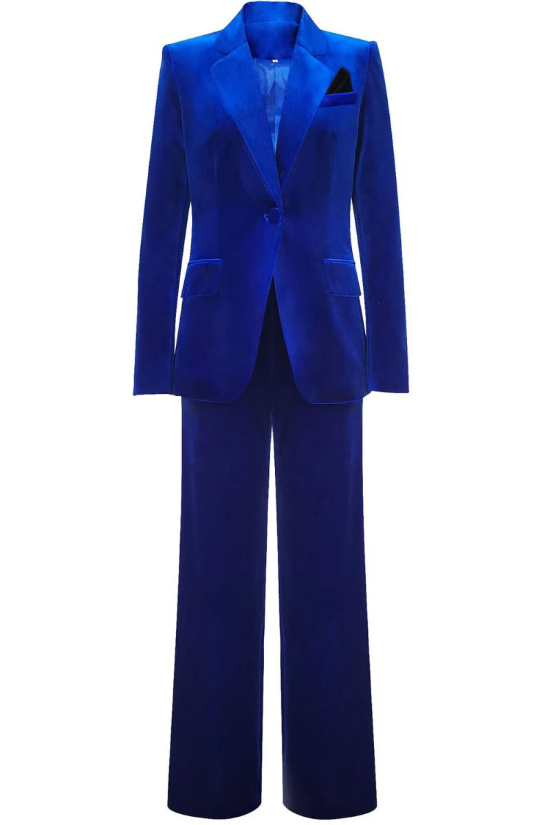 Fashion Royal Blue Notched Lapel Slim Fit Women Suits