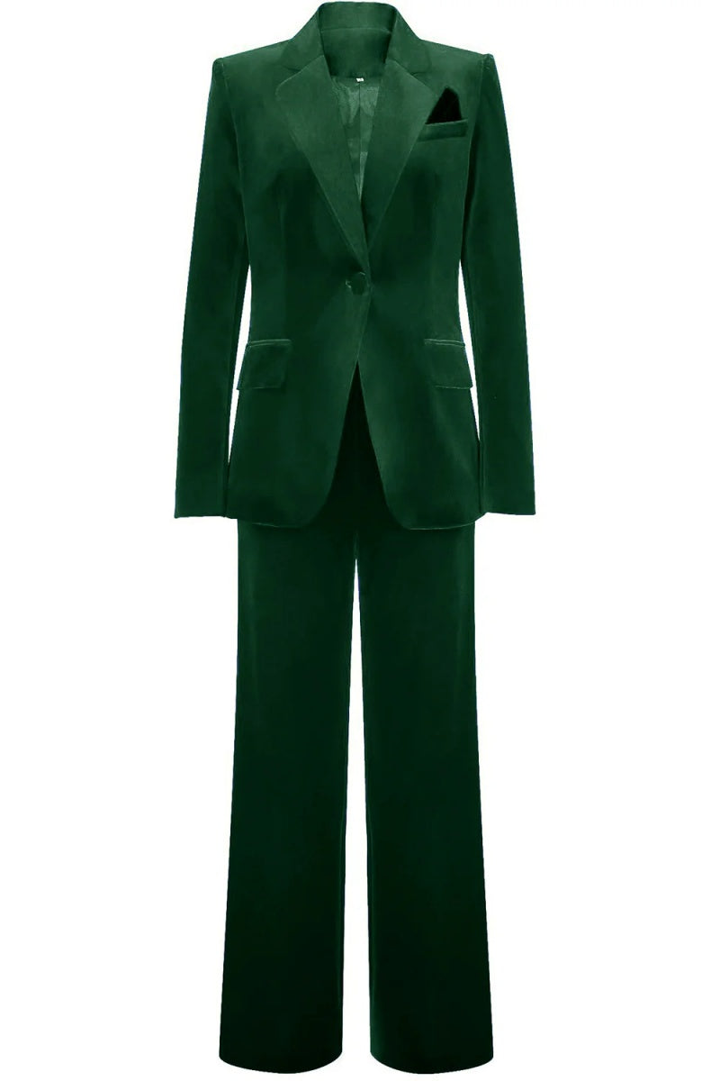 Stylish Dark Green Notched Lapel Close Fitting Women Suits