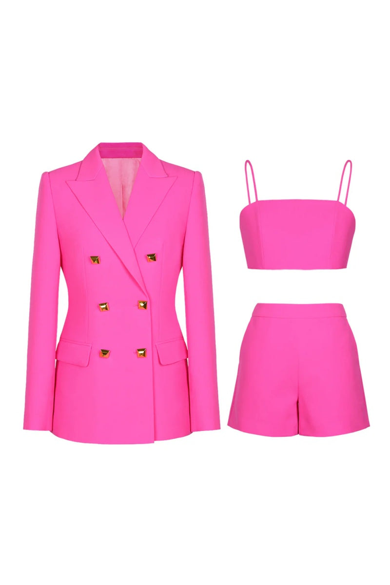 Beautiful Fuchsia Peaked Lapel Three Pieces Women Suits