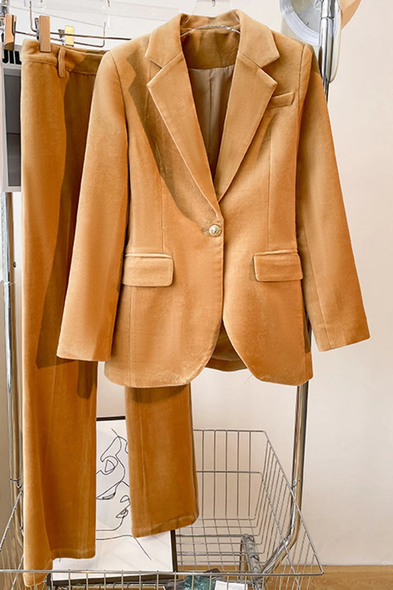 Fancy Light Brown Velvet Notched Lapel Women Suits