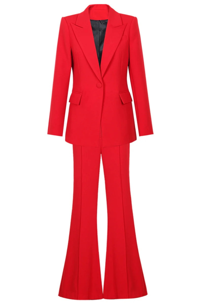 Festival Red Peaked Lapel Slim Fit Women Suits