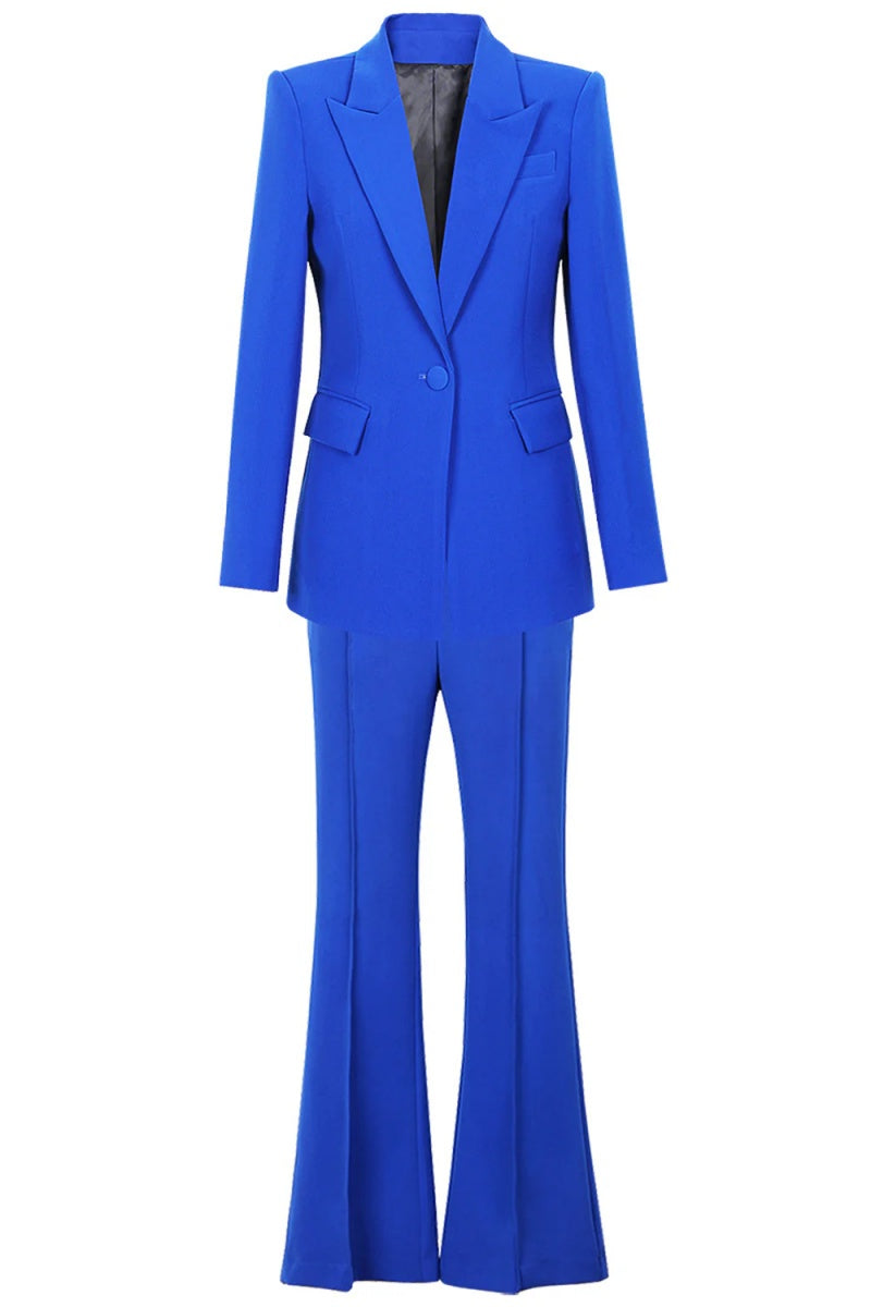 Dignified Blue Peaked Lapel Slim Fit Women Suits