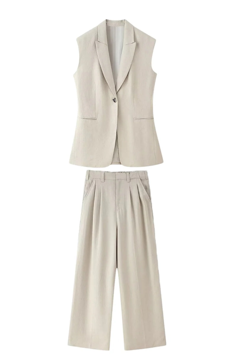 Chic Beige Peaked Lapel Sleeveless Women Suits