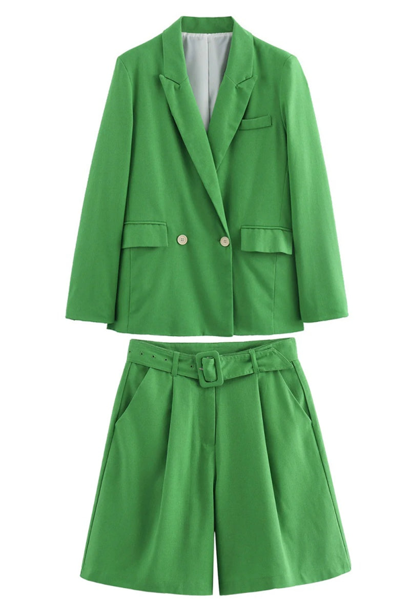 Fashion Green Peaked Lapel Double Breasted Women Suits