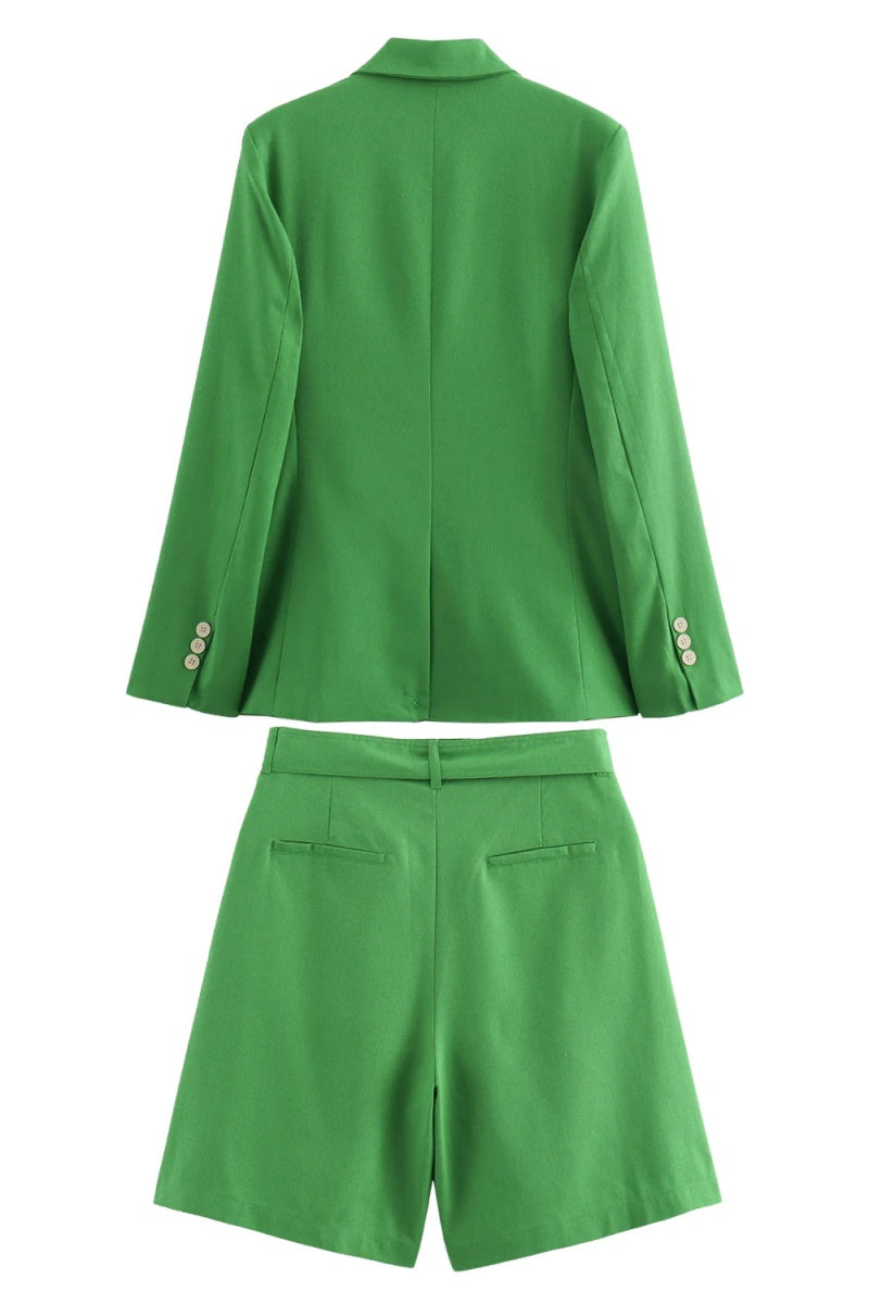 Fashion Green Peaked Lapel Double Breasted Women Suits